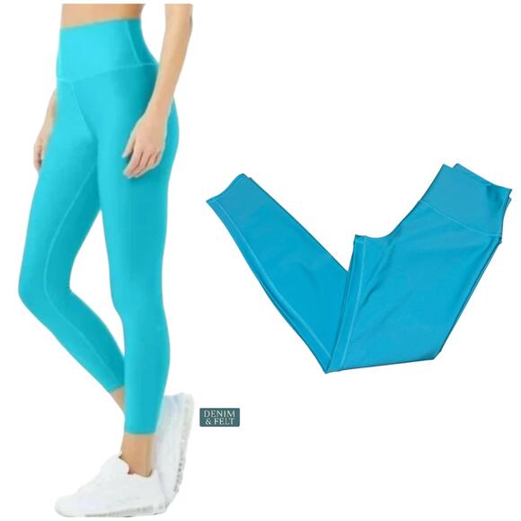 Alo Yoga High-Waist Leggings Size Large Turquoise Blue Stretchy Activewear NEW - Picture 1 of 9